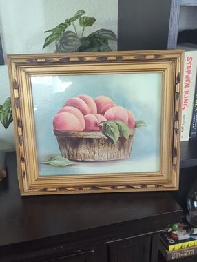 Framed Still Life Peach Print - Gold Frame